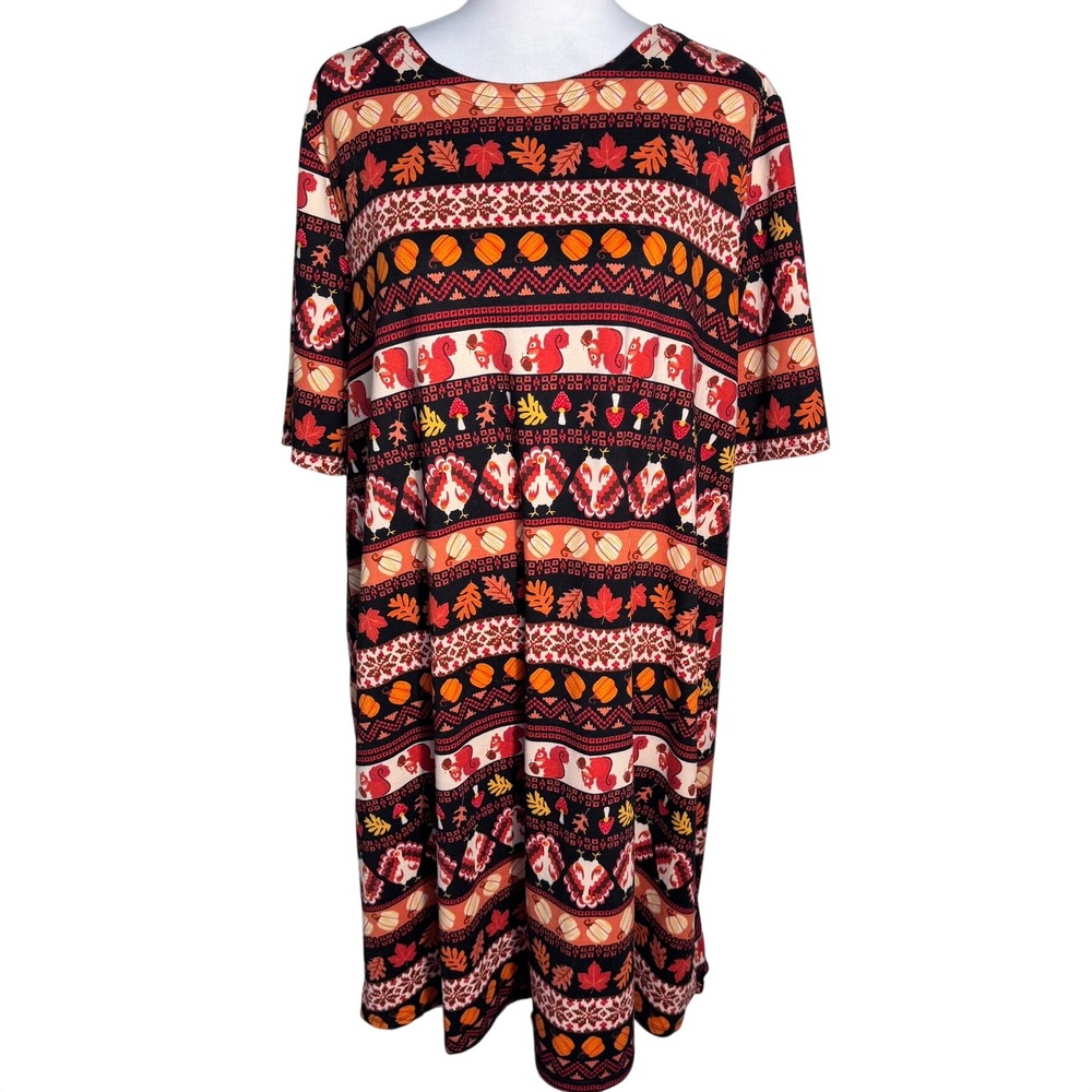 CELEBRATE‎ TOGETHER XL Fall Thanksgiving Turkey Pumpkin Squirrel Shirt Dress